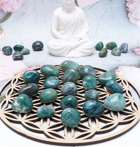 Moss Agate Tumbled Stones - TheIndianHand