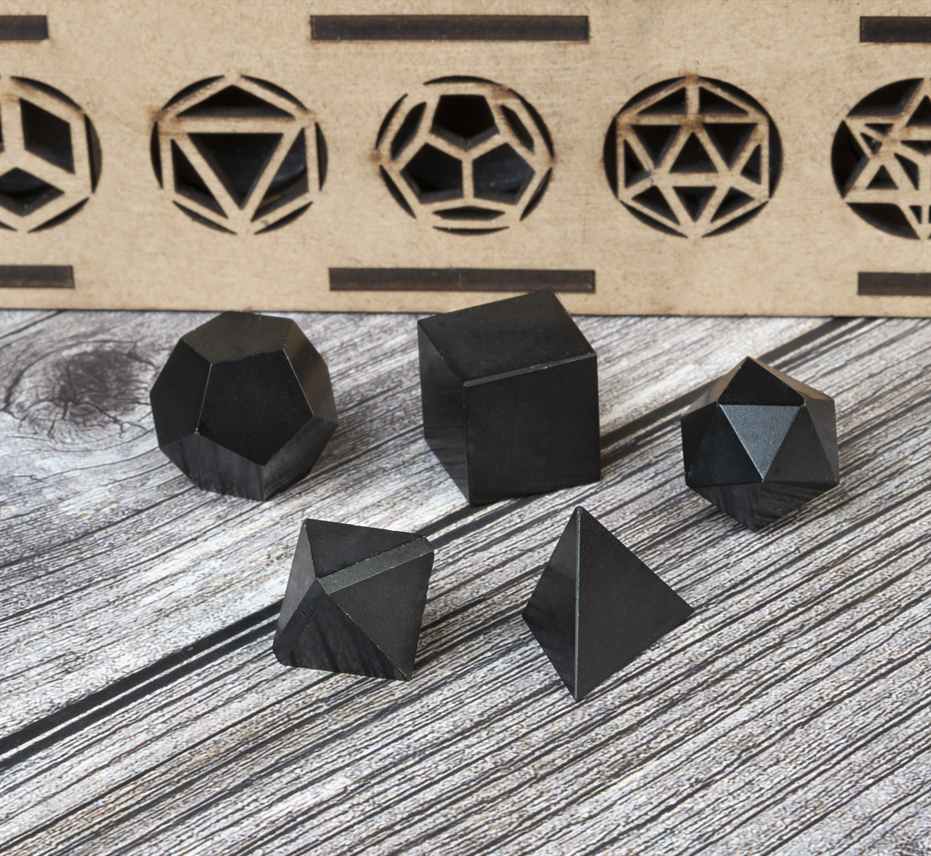 Black Tourmaline Platonic Solids Crystal Geometry Set (15-20 mm)