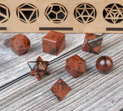 Mahogany Obsidian Platonic Solids Crystal Geometry Set (15-20 mm)