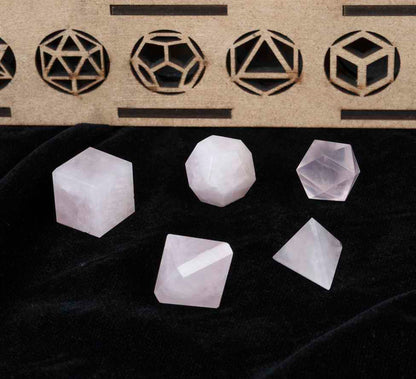 Rose Quartz Platonic Solids Crystal Geometry Set (15-20 mm)