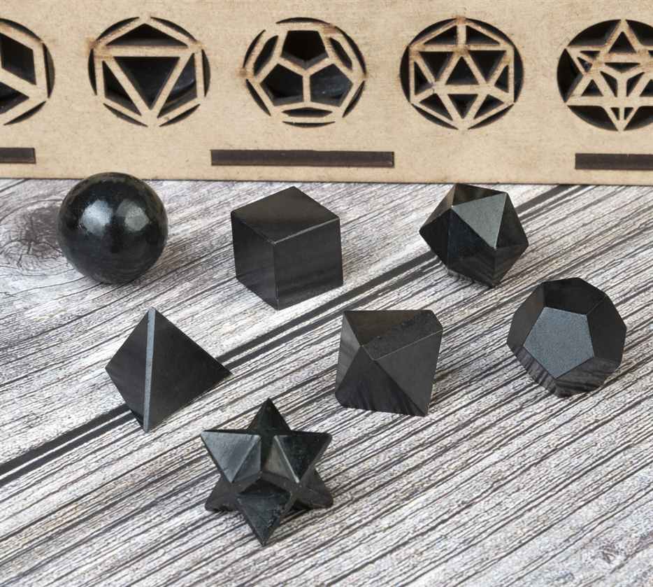 Black Tourmaline Platonic Solids Crystal Geometry Set (15-20 mm)