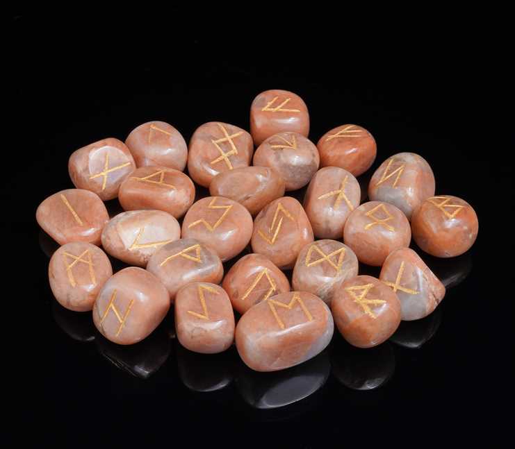 Peach moonstone rune stones set engraved