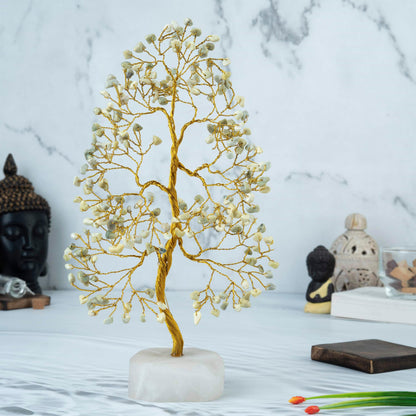 Serpentine Chakra Tree of Life (Natural Quartz Stone Base)