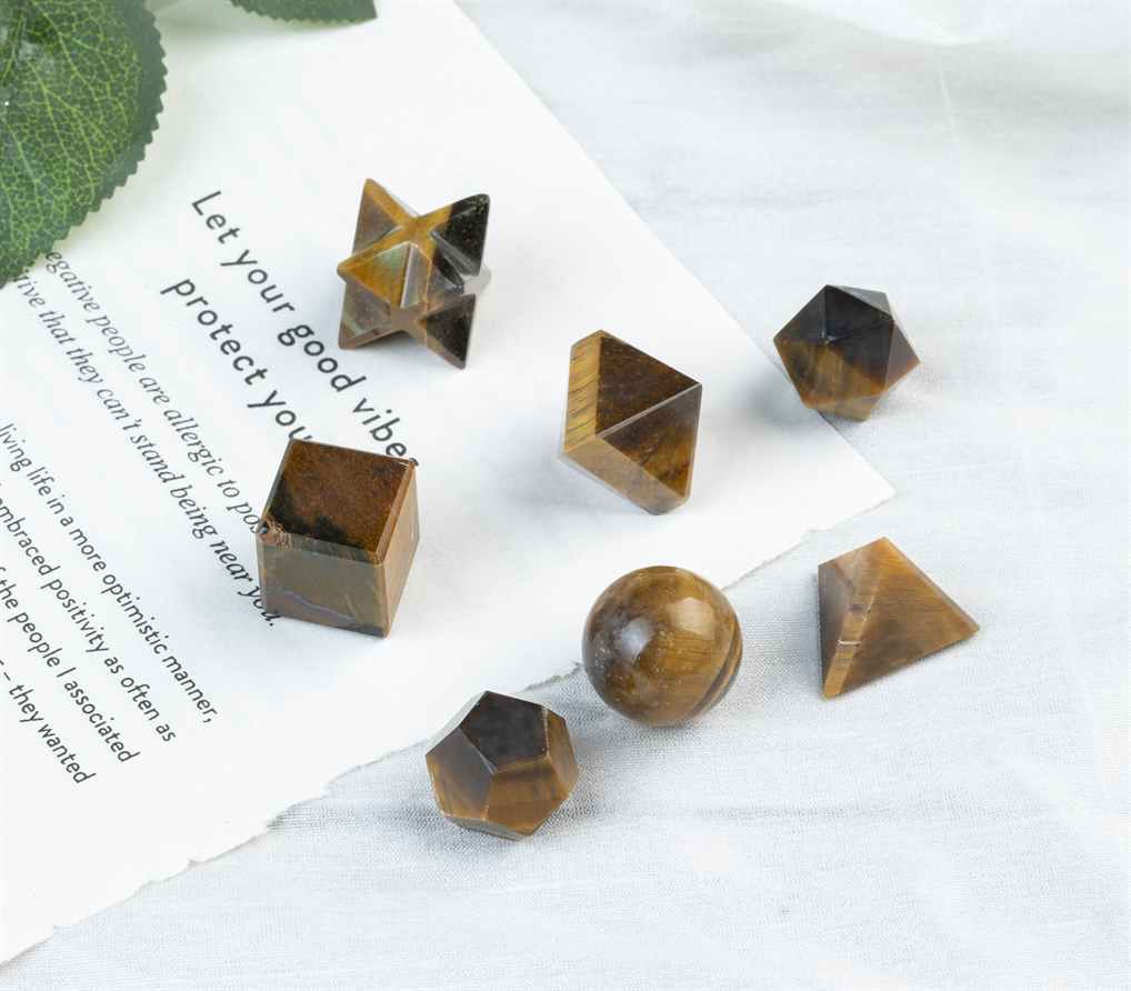 Tiger Eye Platonic Solids Crystal Geometry Set (15-20 mm) - TheIndianHand 