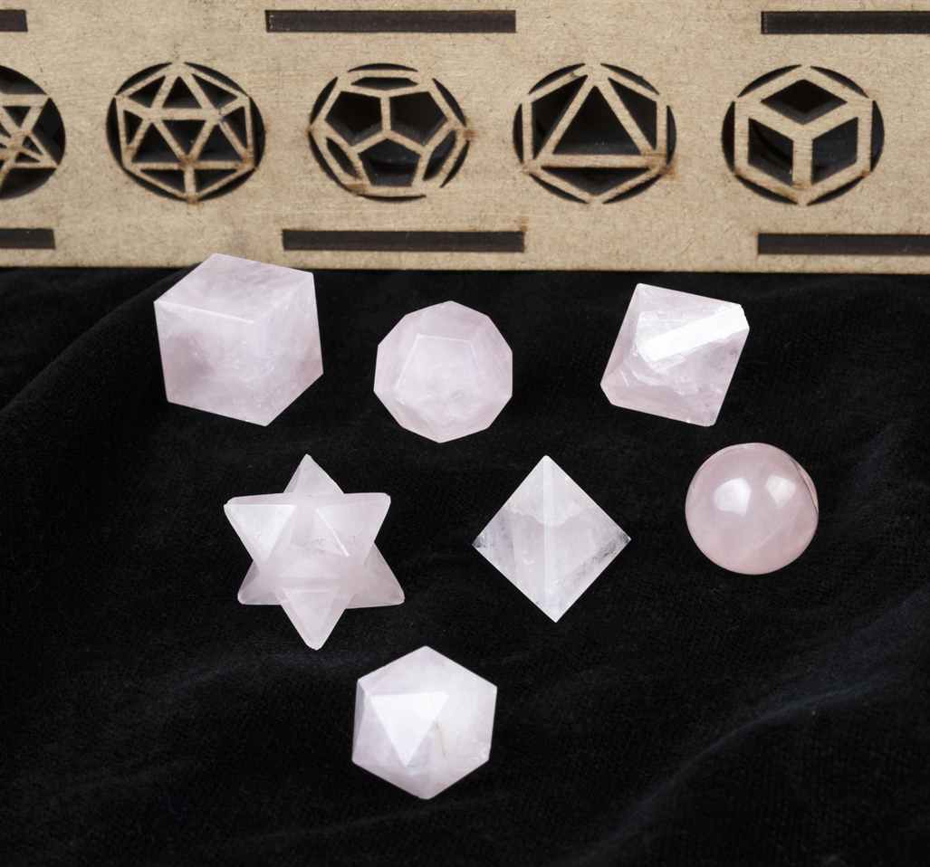 Rose Quartz Platonic Solids Crystal Geometry Set (15-20 mm)
