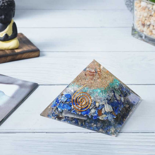 Clear Quartz, Blue Onyx & Lapis Lazuli Balancing Orgone Pyramid - 2.5-3 inch - TheIndianHand