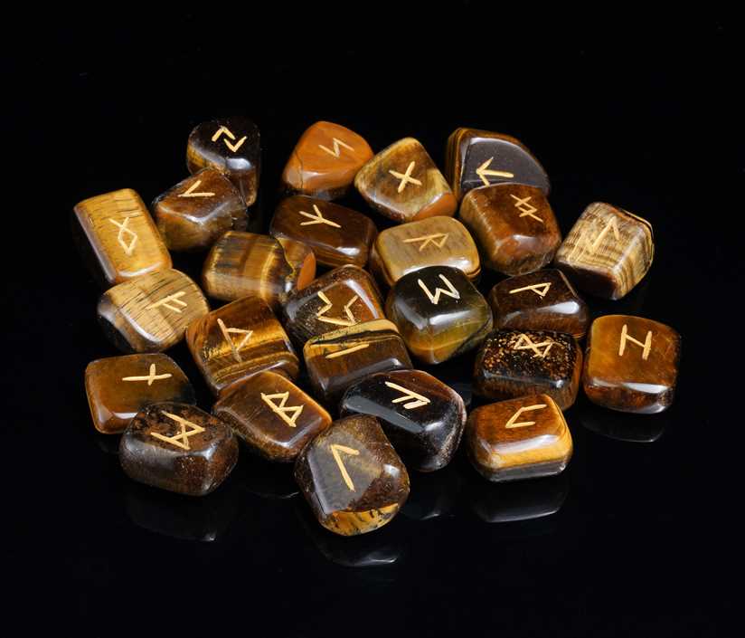 Tiger Eye Gemstone Tumbled Rune Stones 25 pcs Runes Set