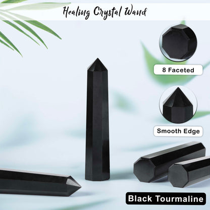 Black Tourmaline Healing Crystal Wand - For Manifestation, Massage, and Protection - TheIndianHand