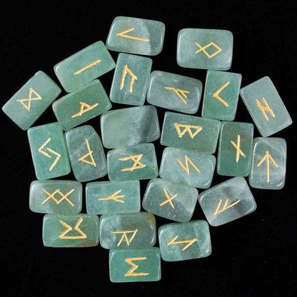 Green Jade Rectangle Shape Gemstone Runes 25 pcs Rune Set