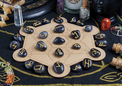 Blue Jade Rune Stones Set Engraved