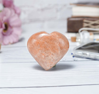 Peach Moonstone Crystal Heart Shape Stone - Emotional Healing and Love - TheIndianHand