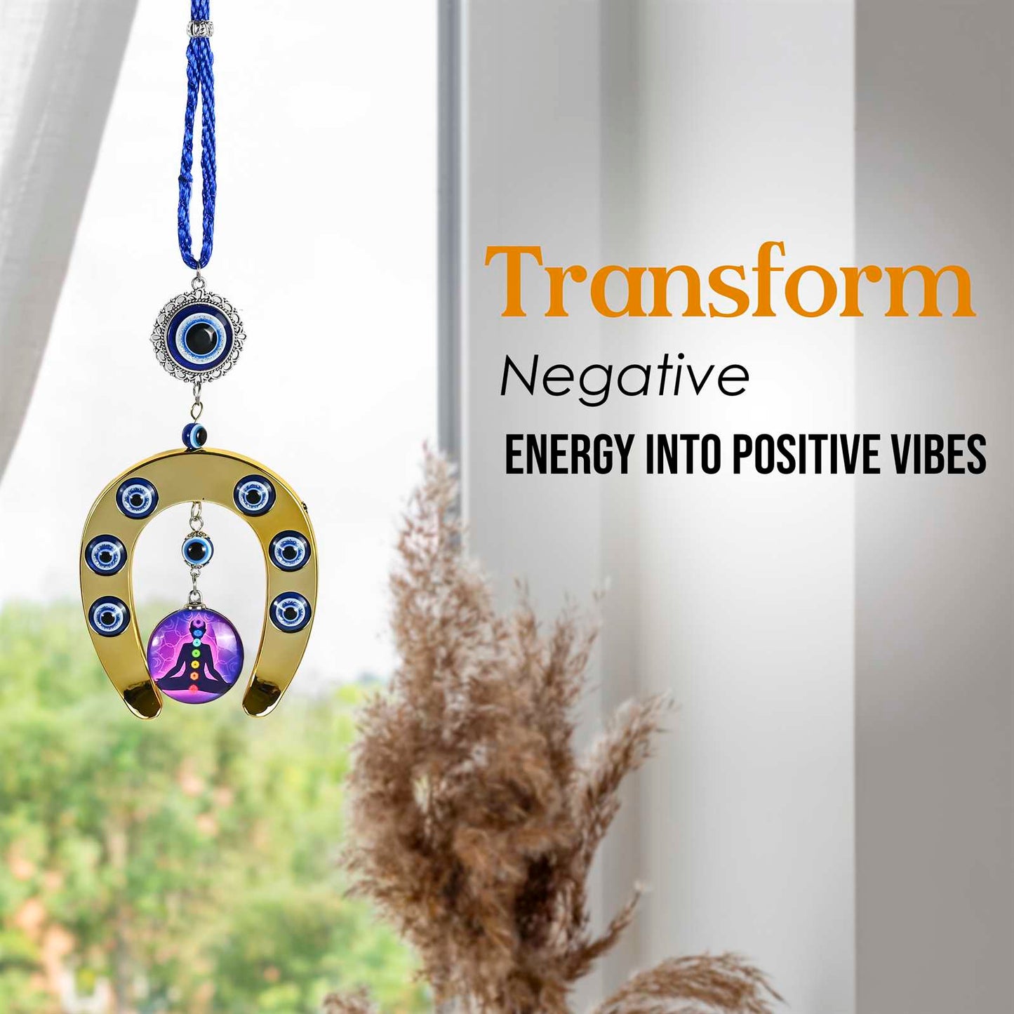 Evil Eye Horseshoe Chakra Hanging for Protection and Positivity