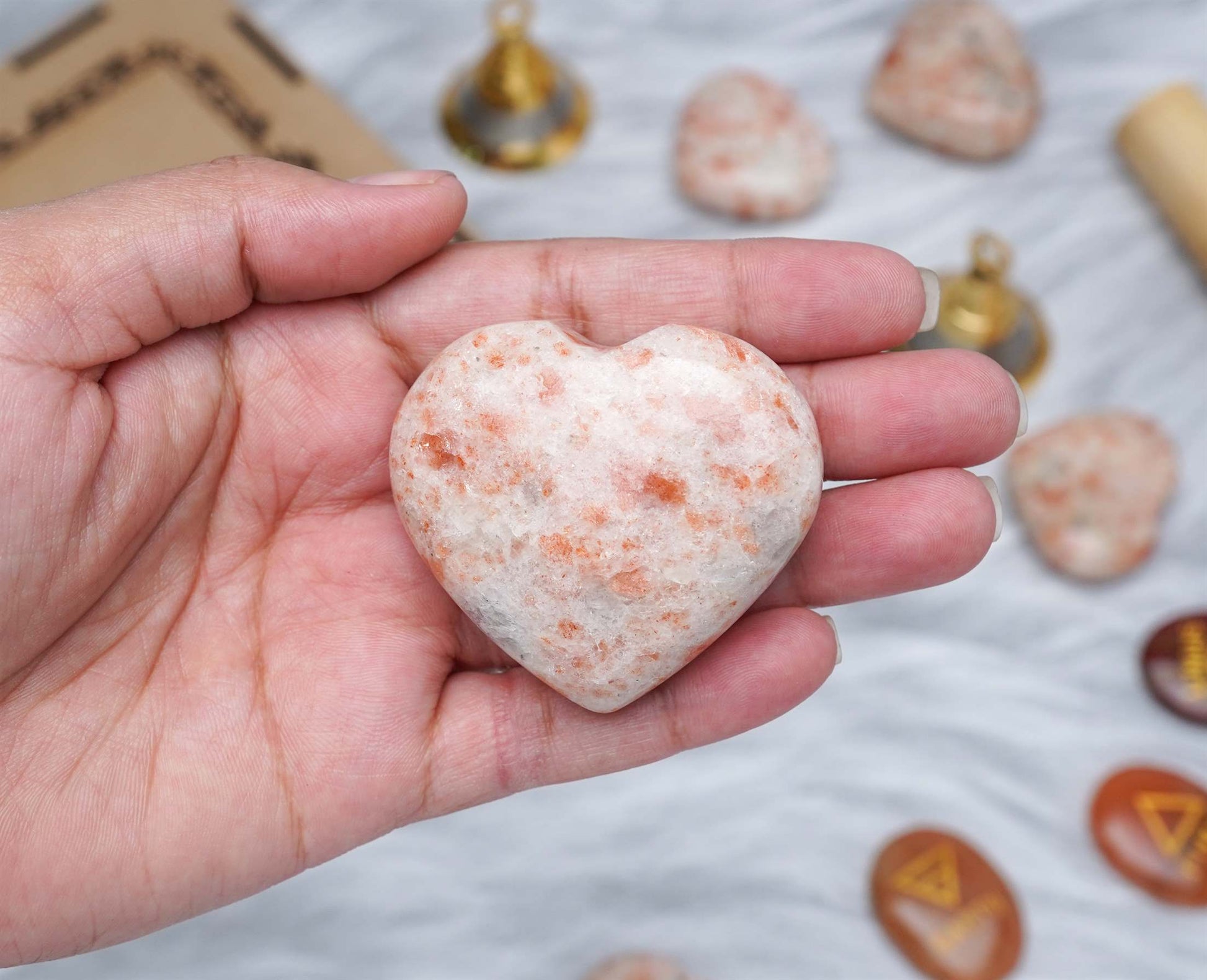 Sunstone Crystal Heart Shape Stone - Personal Power and Positivity - TheIndianHand 