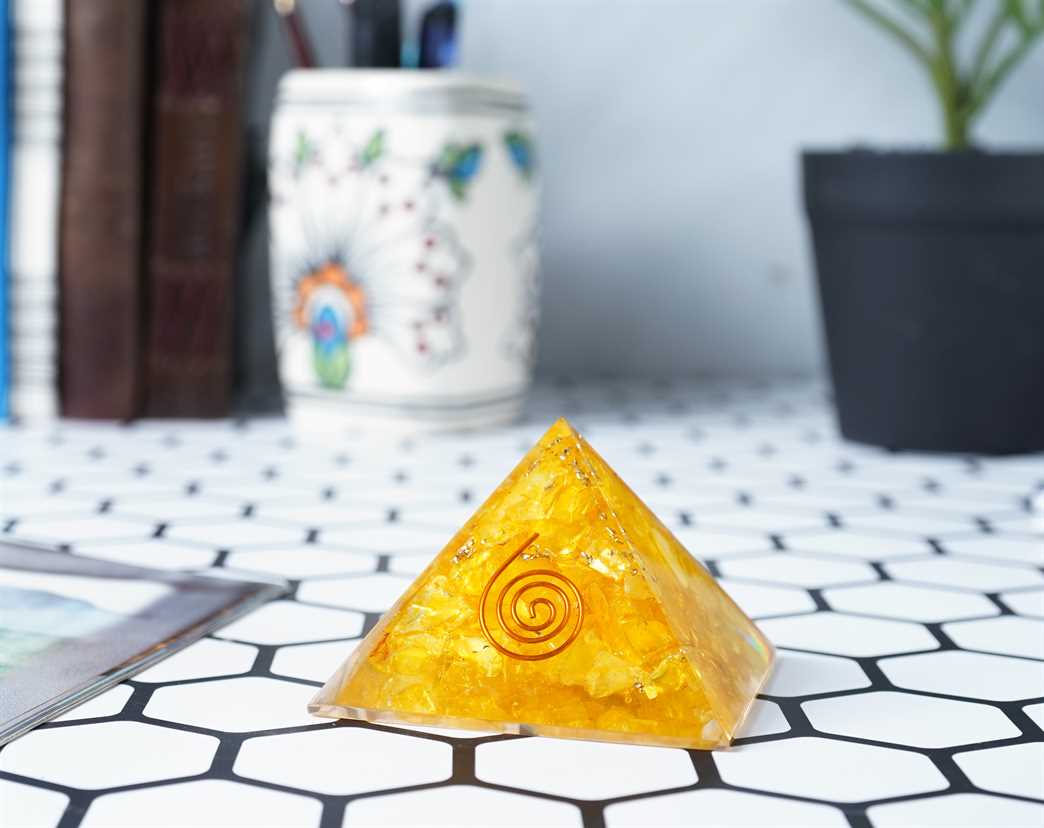 Yellow Onyx Stone Orgone Pyramid - 2.5-3 inch - TheIndianHand