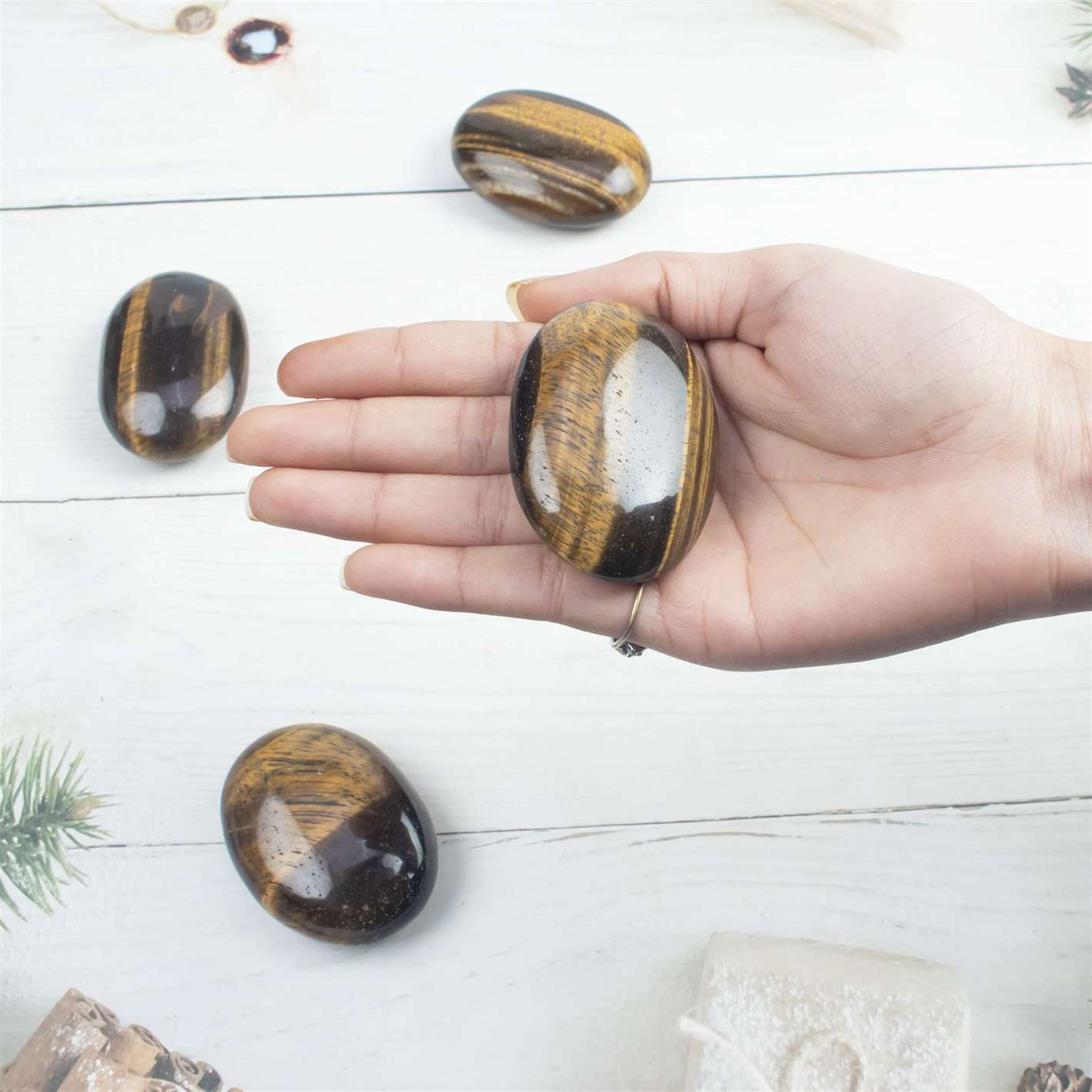 Tiger Eye Crystal Palmstone (Personal Power, Confidence) - TheIndianHand