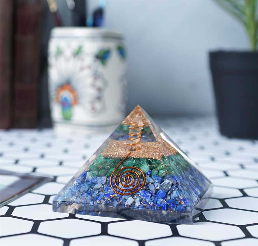 Green Aventurine & Lapis Lazuli Gemstone Orgone Pyramid - 2.5 inch - TheIndianHand