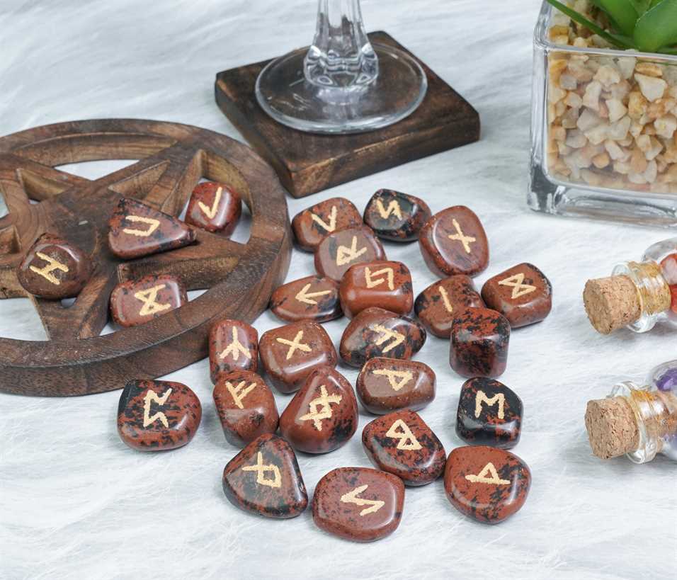 Mahogany Obsidian Rune Stones Set Engraved