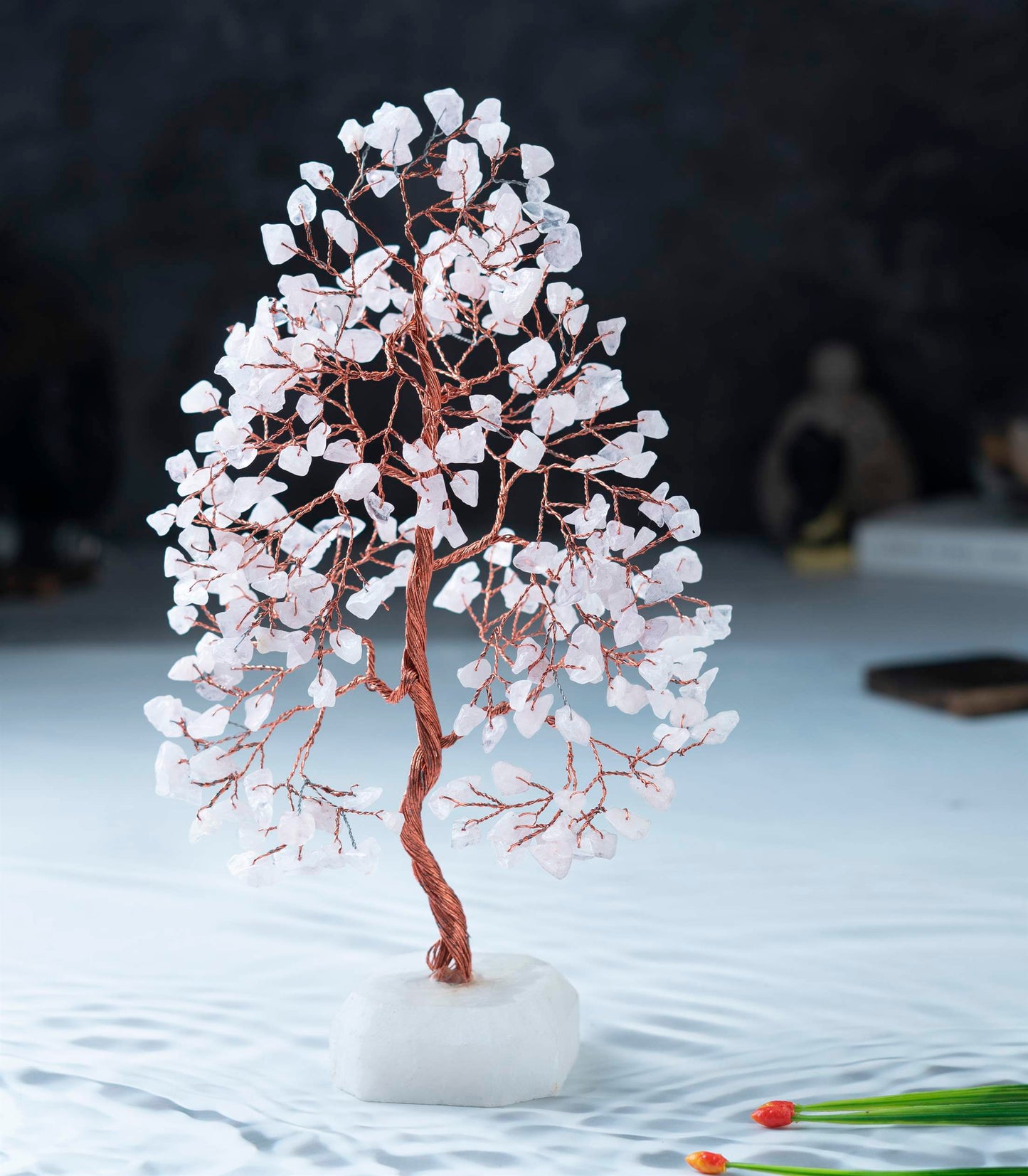Rose Quartz Crystal Tree of Life (Natural Quartz Base)