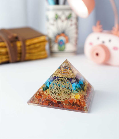 Seven Chakra Orgone Pyramid - 2.5 inch - TheIndianHand