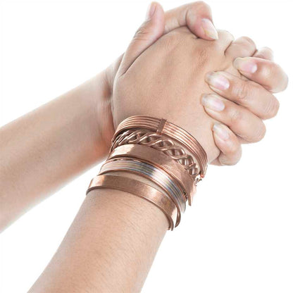Tibetan Adjustable Copper Bracelets - Set of 5 - Indian Pattern Yoga Jewelry