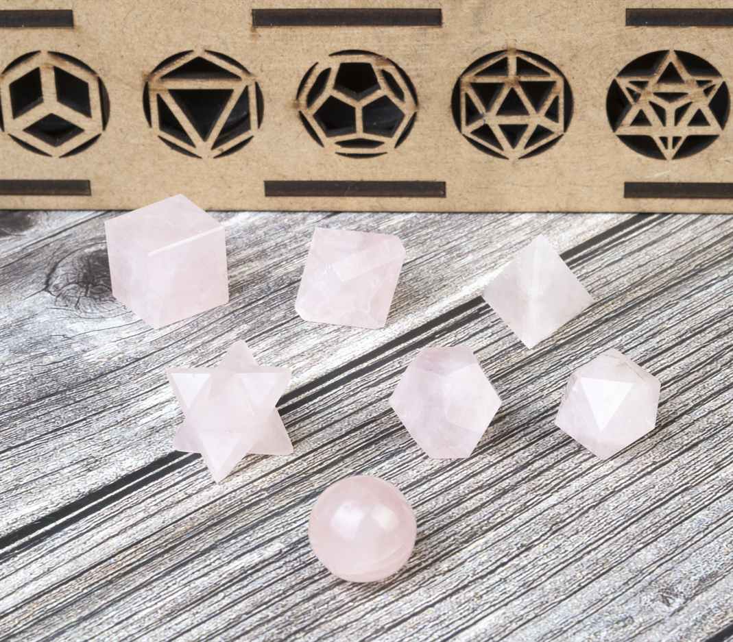 Rose Quartz Platonic Solids Crystal Geometry Set (15-20 mm)