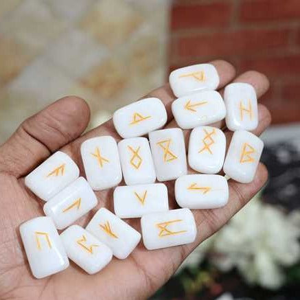 White Agate Rectangle Shape Gemstone Runes 25 pcs Rune Set