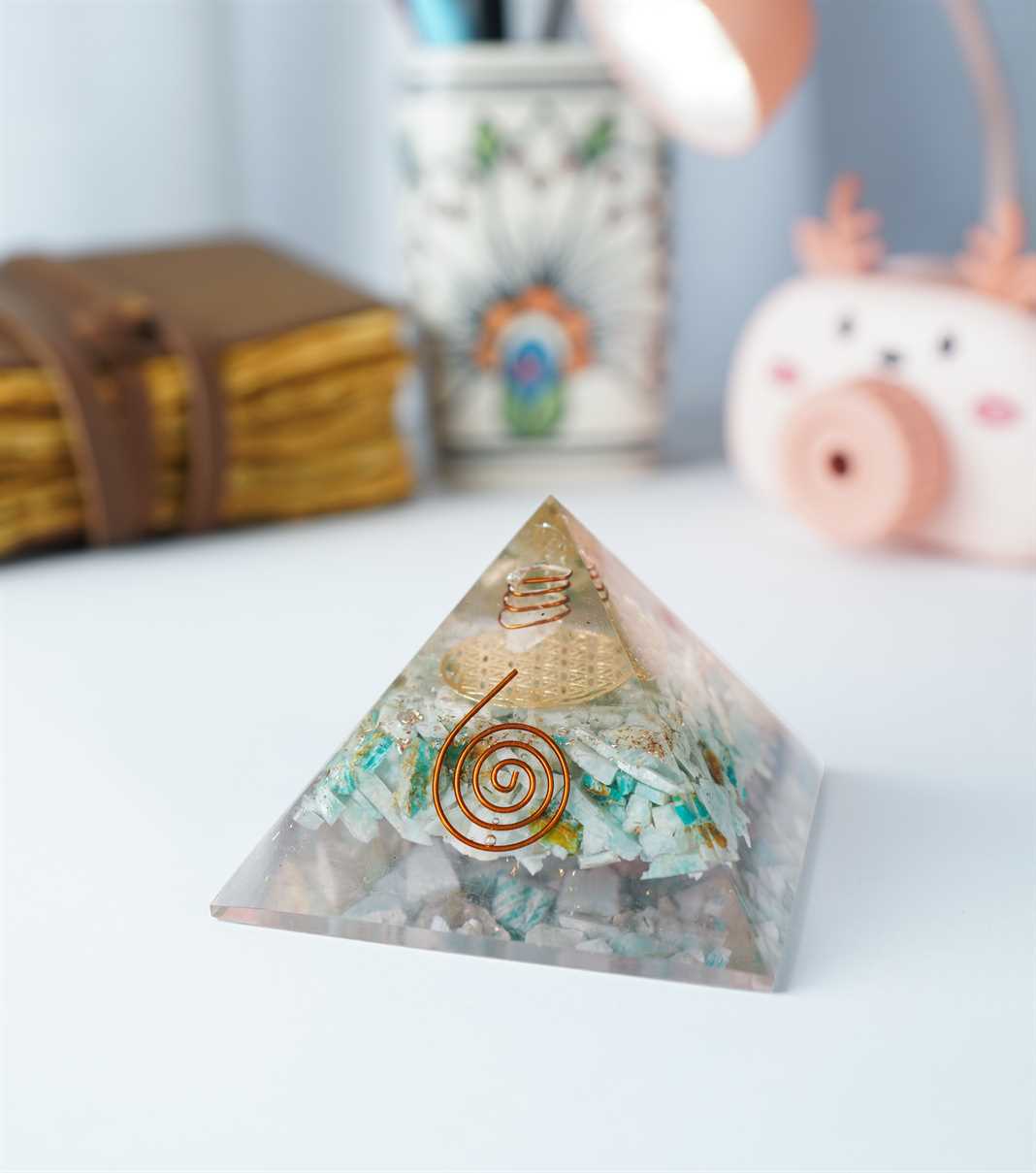 Amazonite Orgone Pyramid - 2.5 inch - TheIndianHand