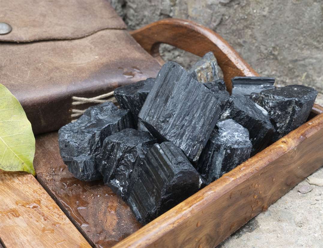 Black Tourmaline Rough/Raw Natural Crystal for Tumbling Chakra Balancing - TheIndianHand