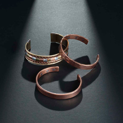 Tibetan Handcrafted Copper Bracelets - Set of 3 - Indian Pattern Yoga Jewelry