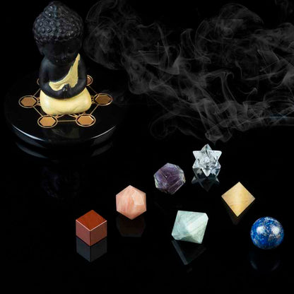 Mix Seven Chakra Platonic Solids Crystal Geometry Set (15-20 mm)