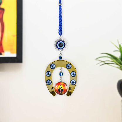 Horseshoe Evil Eye Wall Hanging with Chakra Disc for Protection