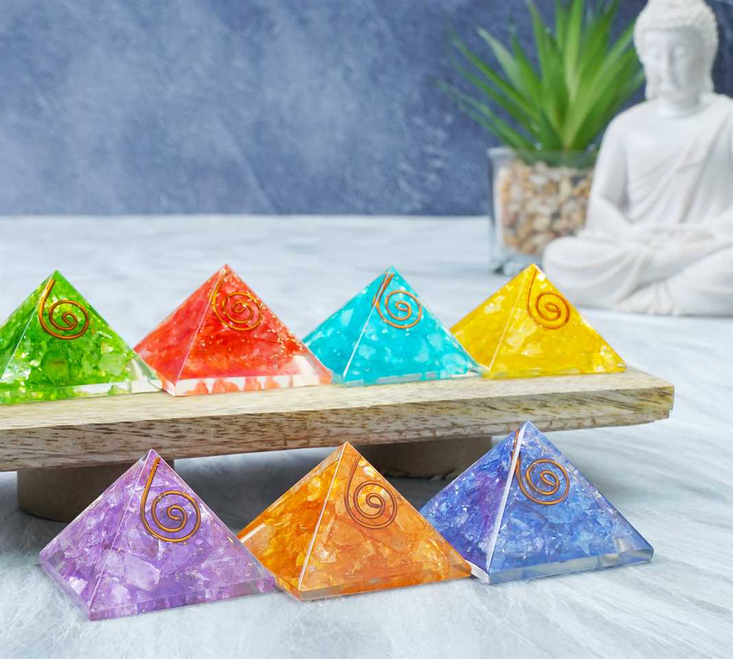 Orgone Pyramids of 7 Colors Onyx (Set of 7) - 20-25 mm - TheIndianHand