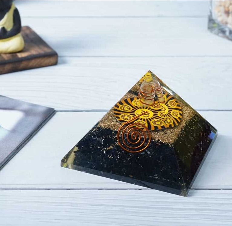 Black Tourmaline Orgone Pyramid - 2.5 inch - TheIndianHand