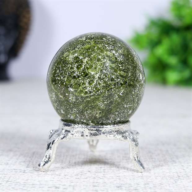 Green Vesuvianite Crystal Sphere Ball (50mm) - Transformation