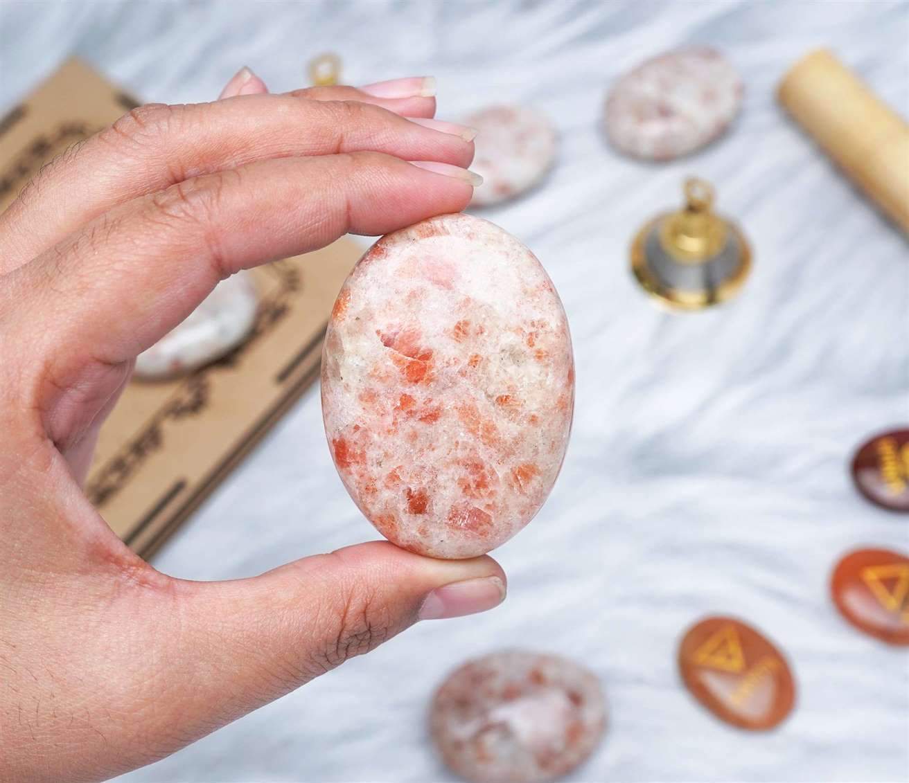 Sunstone Crystal Palmstone (Boost Vitality, Enhance Creativity) - TheIndianHand