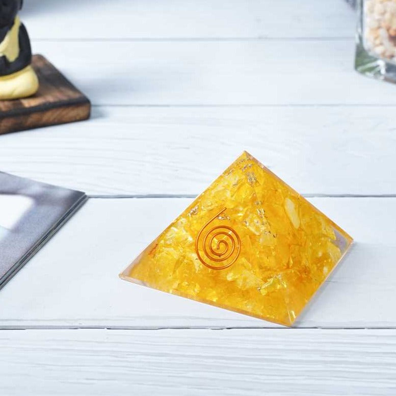 Yellow Onyx Stone Orgone Pyramid - 2.5-3 inch - TheIndianHand