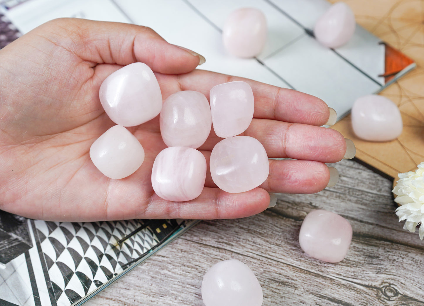 Rose quartz tumbled stones - TheIndianHand