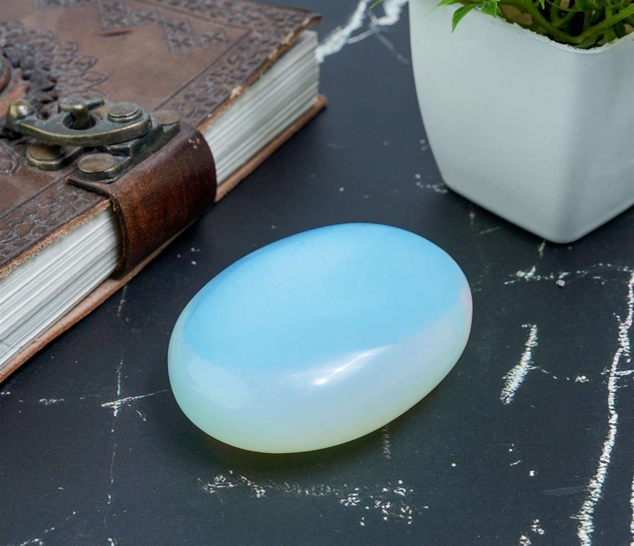 Opalite Crystal Palmstone (Spiritual Connection, Enhance Meditation) - TheIndianHand