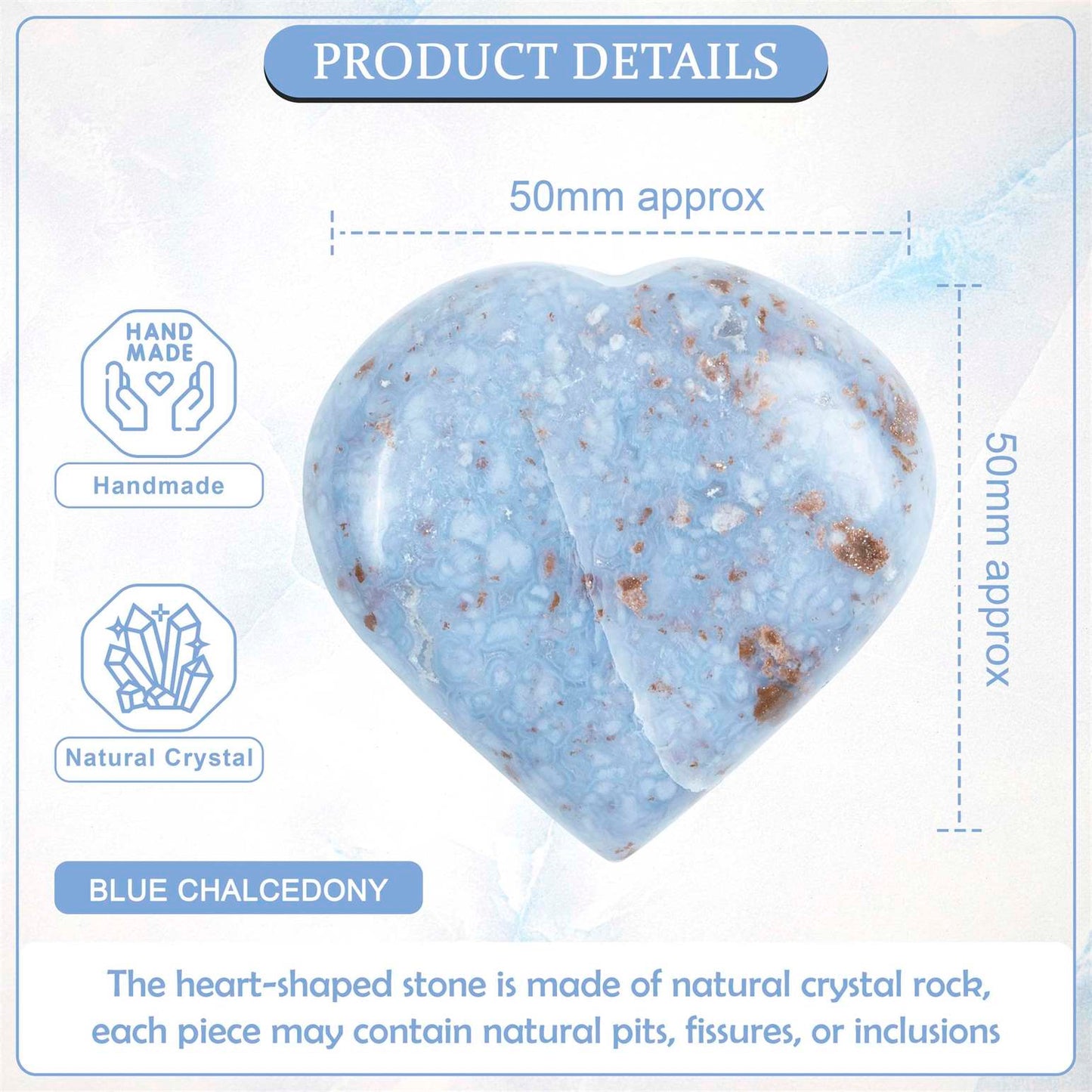 Blue Chalcedony Crystal Heart Shape Stone - Calm and Communication - TheIndianHand
