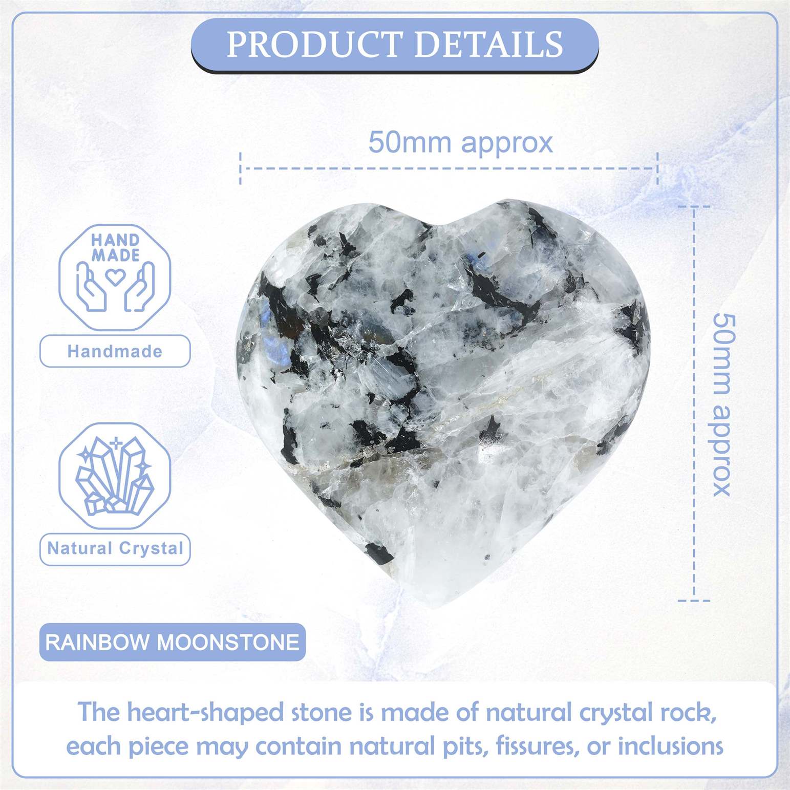 Rainbow Moonstone Crystal Heart Shape Stone - TheIndianHand