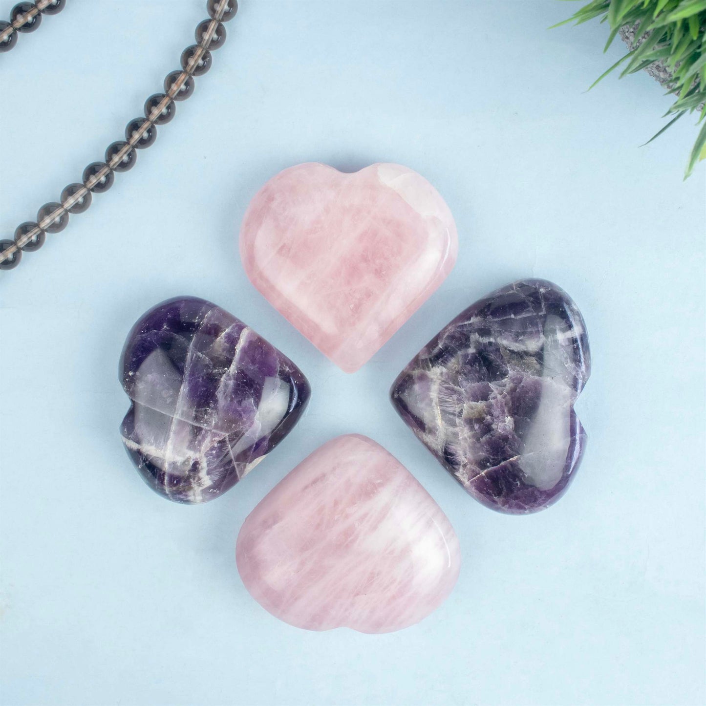 Crystal Heart Amethyst & Rose Quartz - Love and Harmony - TheIndianHand