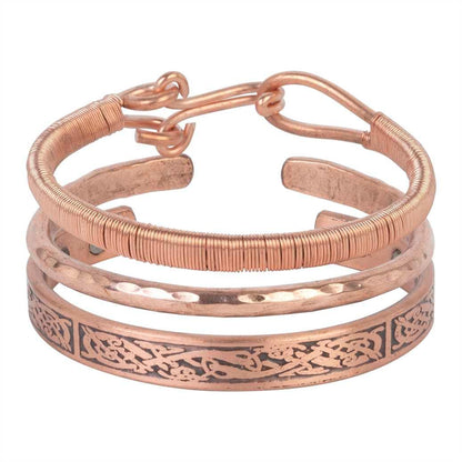 Tibetan Adjustable Copper Bracelets - Set of 5 - Indian Pattern Meditation Jewelry