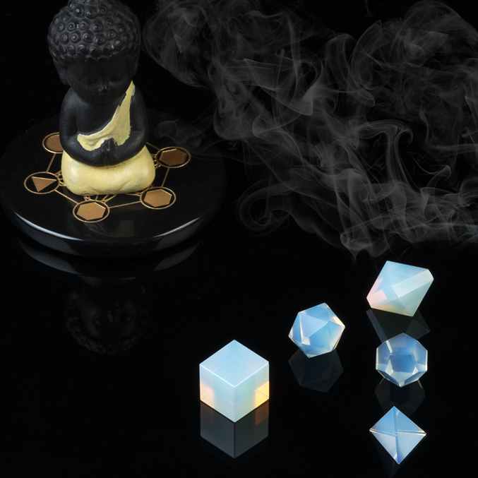 Opalite Platonic Solids Crystal Geometry Set (15-20 mm)