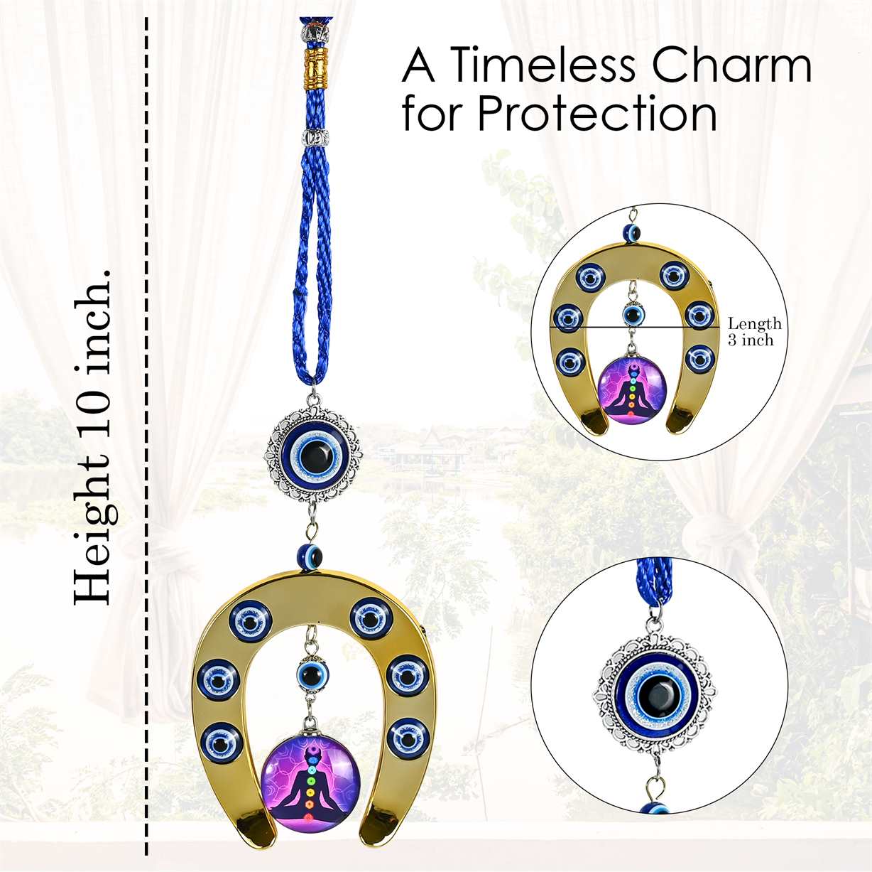 Evil Eye Horseshoe Chakra Hanging for Protection and Positivity