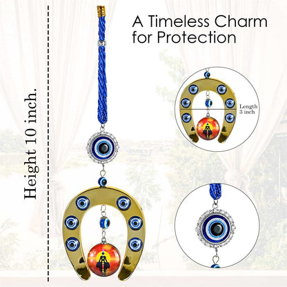 Horseshoe Evil Eye Wall Hanging with Chakra Disc for Protection