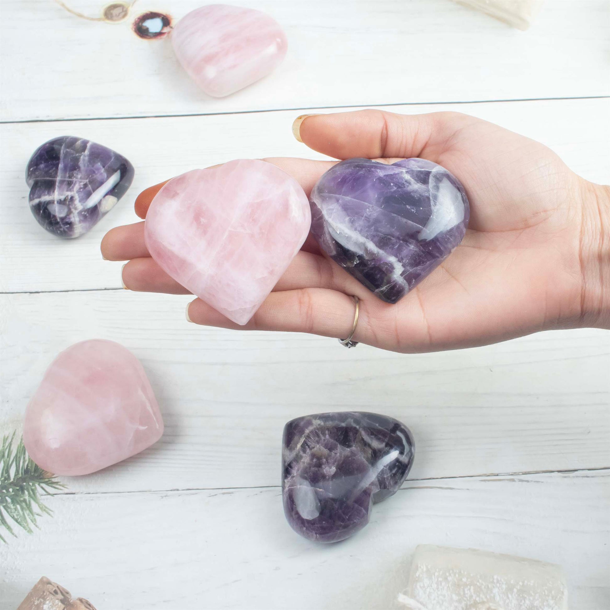 Crystal Heart Amethyst & Rose Quartz - Love and Harmony - TheIndianHand