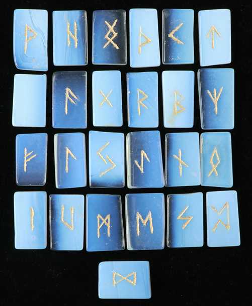 Opalite Gemstone Engraved Rune Stones Set (25 Pcs) - TheIndianHand 