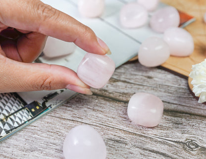 Rose quartz tumbled stones - TheIndianHand