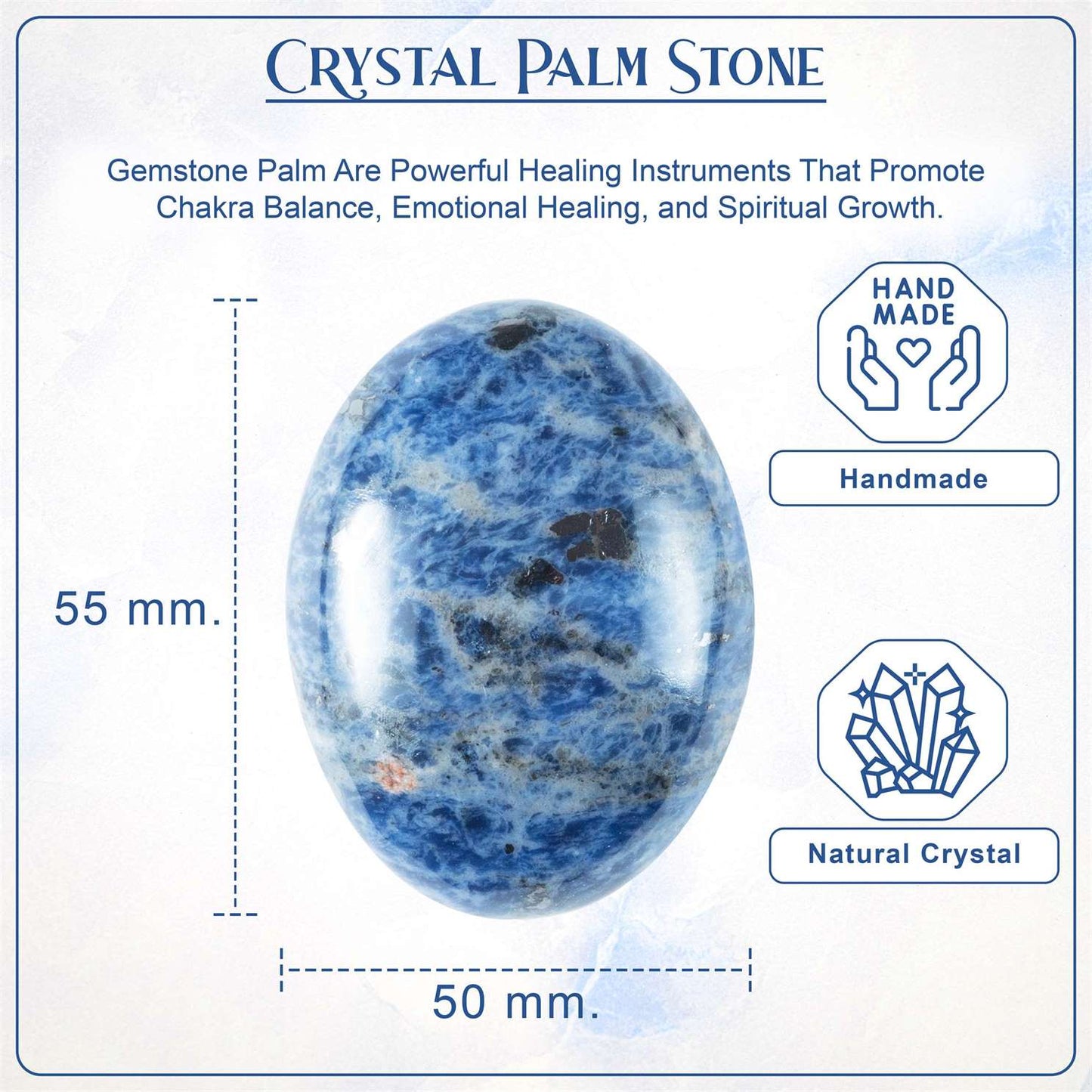 Sodalite Crystal Palmstone (Communication, Enhance Self-Expression) - TheIndianHand