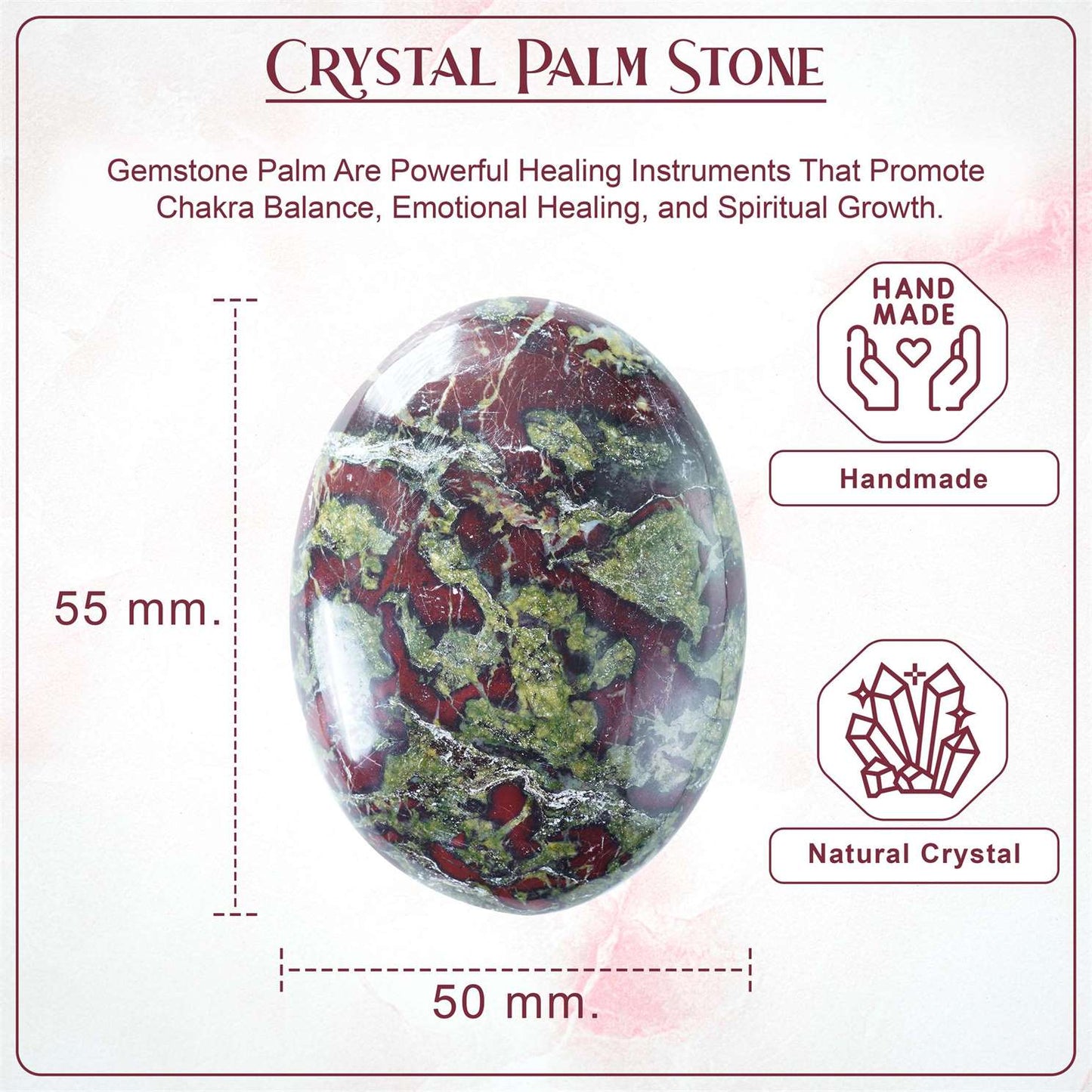 Dragon Bloodstone Crystal Palmstone (Courage, Strength) - TheIndianHand
